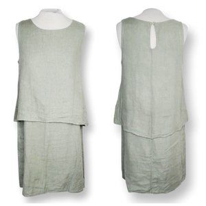 Lungo L'Arno Italy Dress Pure Linen Layered Boho Lagenlook Sage Green L